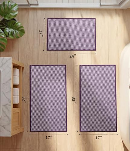 YIHOUSE Purple Bathroom Rugs Sets 3 Pieces,Thin Bath Mat Quick Dry