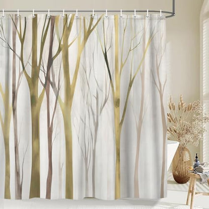 Birch Forest Abstract Shower Curtain Farmhouse Bathroom Decor 72X72 Inch