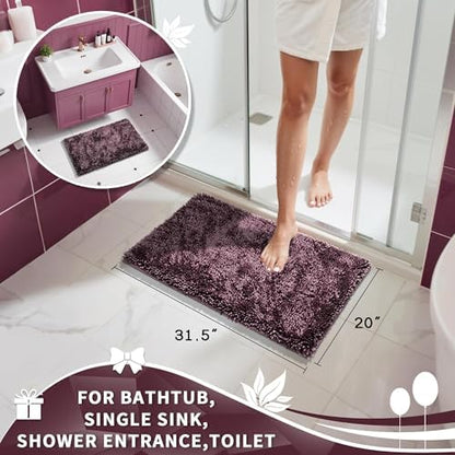 Yimobra Chenille Bathroom Rugs Non Slip, Extra Thick Soft Absorbent Bath Rug 31.5x20 Inch, Machine Washable Quick Dry Bath Mat for Bathroom Floor, Tub and Shower, Home Decor Accessories, Purple Grey