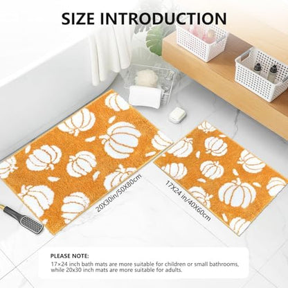 APROPHIC Fall Pumpkin Bath Mats for Bathroom, Thanksgving Super Absorbent Non-Slip Microfiber Shaggy Bath Rugs, Autumn Bathroom Mat for Shower, Tub, Sink, Decor, Machine Washable, 20x30 in, Orange1
