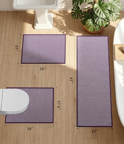 YIHOUSE Purple Bathroom Rugs Sets 3 Pieces,Thin Bath Mat Quick Dry