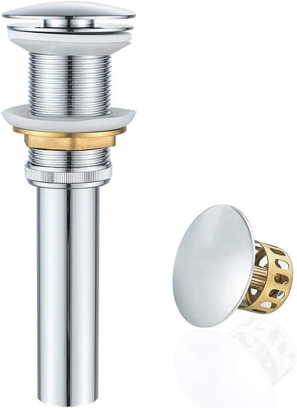 Bathroom Sink Drain Without Overflow with Strainer Basket Detachable Vessel Sink Lavatory Vanity Pop Up Drain Stopper Polished Chrome