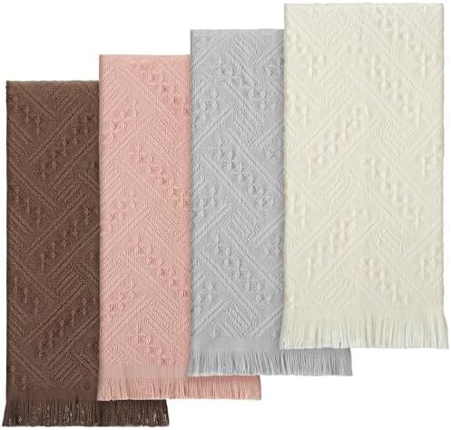 HunnmingRe 4 Pack Boho Hand Towel for Kitchen,Beige, Gray, Curry, Pink