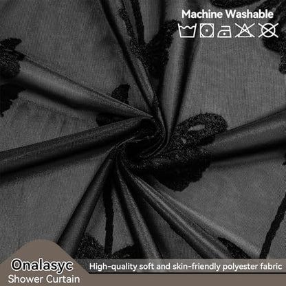 Onalasyc Black Butterfly Shower Curtain,Lace Sheer Shower Curtain,72x72in