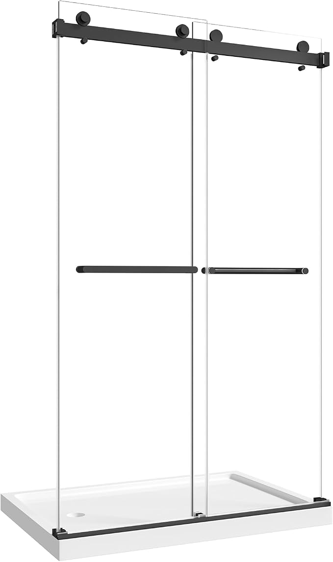 43"-48" W x 76" H Frameless Shower Door,Sliding Shower Door with 5/16"(8MM) SGCC Clear Tempered Glass,Reversible Installation,Nano Explosion-Proof Film,Waterproof Strip,for Bathroom,Matte Black