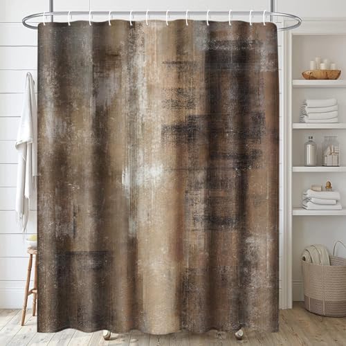 ArtSocket Bathroom Set, Shower Curtain and Bath Rugs Brown Grey