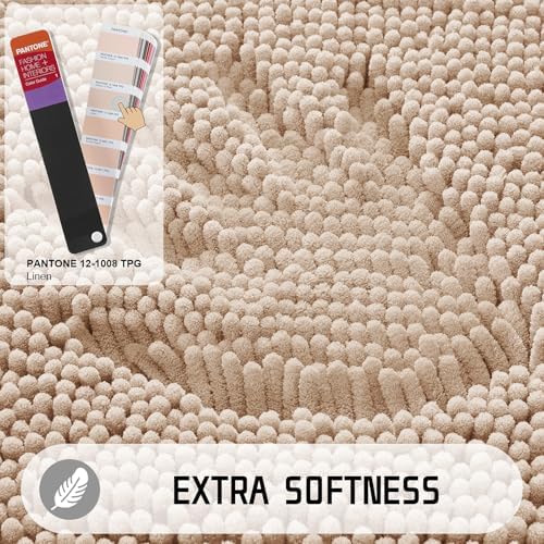 Yimobra Long Bathroom Rugs 44"x24", Extra Soft Non Slip Bath Mat for Tub, Super Absorbent Quick Dry Shaggy Rug Floor Carpet, Machine Washable,Beige