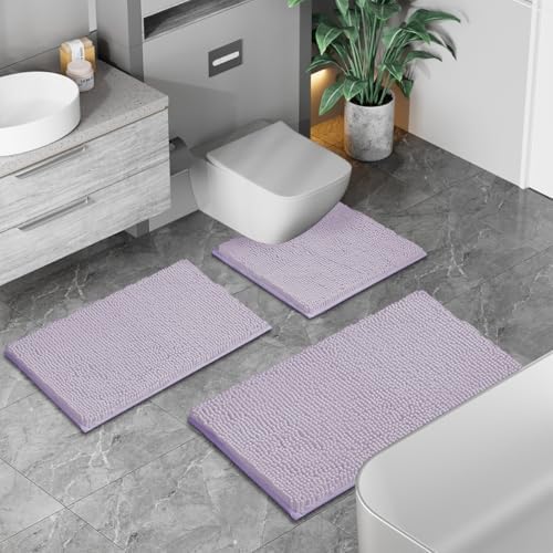RUN HELIX Chenille Bathroom Rugs - 3 Piece Bath Mats, Non-Slip Luxury Bathroom Runner Rugs, Extra Soft and Absorbent Shaggy Rugs, Washable Dry Plush