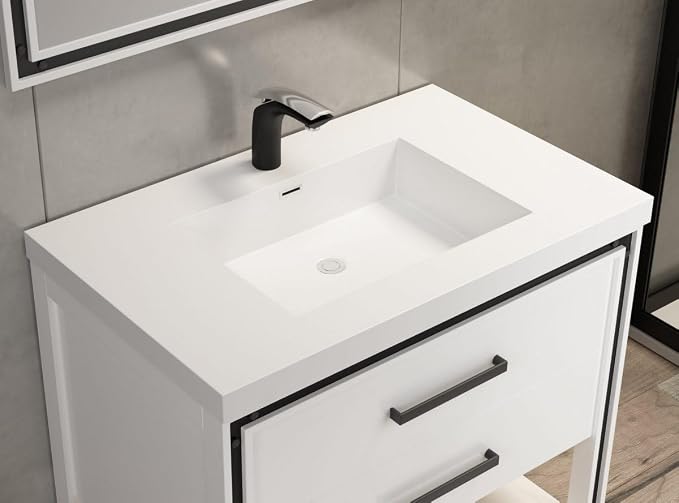 Dowell 37" Bathroom Sink,Single Bowl Vanity Basin,Rectangular Drop-In Bathroom Sink with Overflow,White-000 3722BP