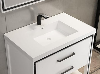 Dowell 37" Bathroom Sink,Single Bowl Vanity Basin,Rectangular Drop-In Bathroom Sink with Overflow,White-000 3722BP