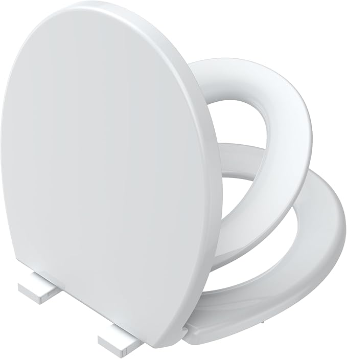 17" Round Toilet Seat with Built-In Toddler Seat, Quiet-Close Potty Training Seat with Quick-Release & Grip-Tight Bumpers, Quick-Attach Hardware, White Family Toilet Seat