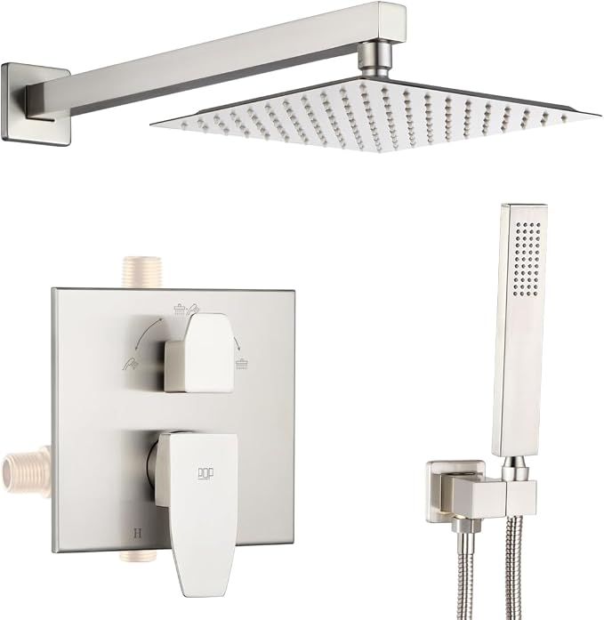 Shower Faucet Set Brushed Nickel Rainfall 8 Inch Shower Head and Handle Set Bathroom Rain Shower System Wall Mounted Shower Fixture Include Shower Valve and Trim Kit