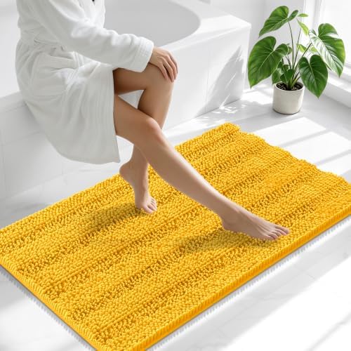 Smiry Thick Chenille Bathroom Runner Rugs 44x24, Bath Mat, Golden Yellow