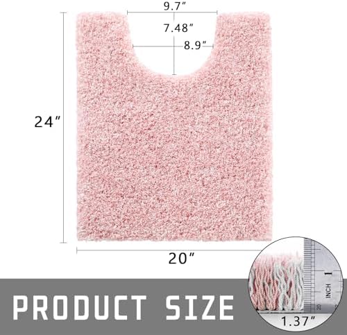 Yimobra Toilet Rugs U Shaped Washable 24X20, Ultra Soft and Water Absorbent Bath Mats, Non Slip Fluffy Shaggy Luxury Microfiber Contour Bath Rugs for Toilet, Dry Quick, Light Pink and White