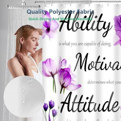 Purple Floral Inspirational Quote Shower Curtain with Hooks 72 x 72 Inches