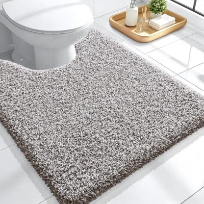 OLANLY Microfiber Bathroom Toilet Rugs U-Shaped Mat 24x20, Brown and White