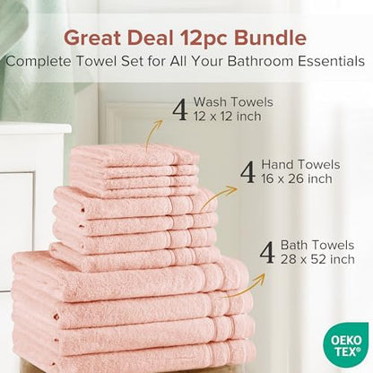 Comfort Spaces 12 Pc Towel Set, 100% Cotton Zero Twist, Blush