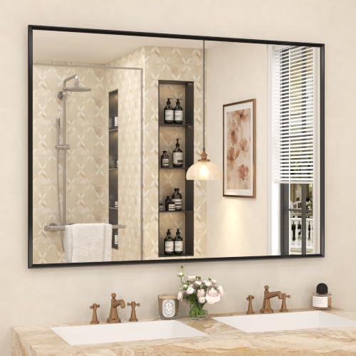 Black Framed Bathroom Mirror for Over Sink 55x40