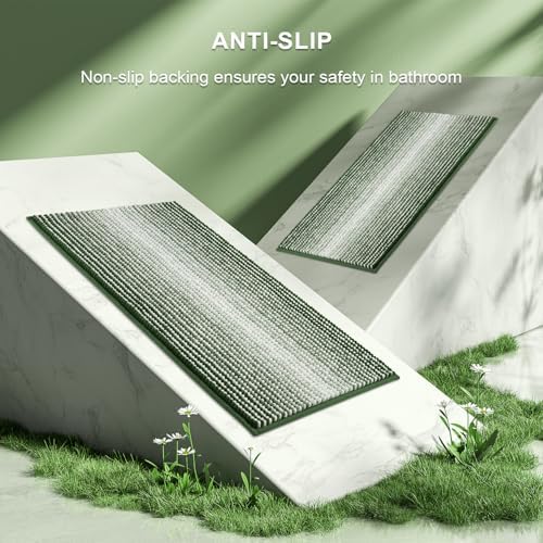 BSICPRO Bathroom Rugs Sets 2 Piece, Non Slip Striped Bath Mat, Hunter Green