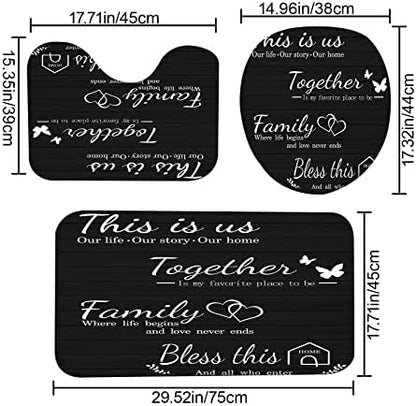 4Pcs Family Shower Curtain Sets with Non-Slip Rugs