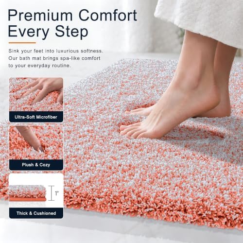 OLANLY Microfiber Bathroom Toilet Rugs U-Shaped Mat 24x20, Coral and White