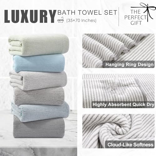 4 Piece Bath Towel Set 35"x70"Oversized Bath Towel for Bathroom Ultra Soft Fluffy Extra Large Bath Sheet Luxury Premium Bathroom Towel Highly Absorbent Quick Dry Shower Towel for Hotel Spa,Beige White