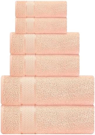 6 Piece Bath Towel Set, 2 Bath, 2 Hand, 2 Washcloths, Peach