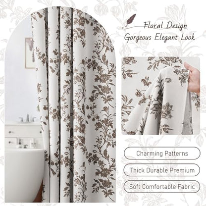 Brown Floral Shower Curtain,Vintage Cotton Cottagecore Shower Curtains for Bathroom, 72" W x 72" L