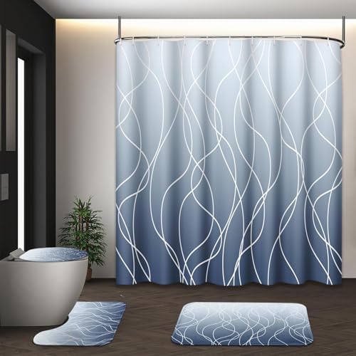 Bathroom Sets with Shower Curtain and Rugs, 4 Pcs, Ombre Abstract