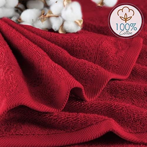 Hearth & Harbor Washcloths 12 Pack - 100% Cotton Washcloth for Body and face, High Absorbent and Soft 13"x13" Body Wash Cloth, Quick Dry - Red Washcloths
