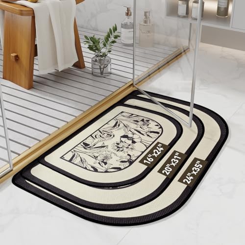 YDKGL Half Circle Bath Mat, Non Slip Thin Bathroom Rugs, Black 20x31