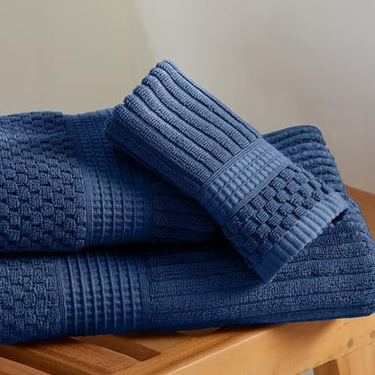 Springtree Home 100% Cotton Bath Towel Set | 4-Pack | Textured | Navy