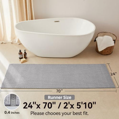 Triohero Bathroom Runner Rugs, Long Bath Mat Runner Washable Thin Quick Dry Low Pile Bathroom Runner Rugs Non Slip, Light Grey 24x70