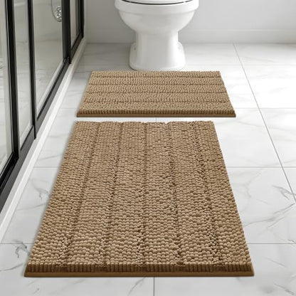 Bcoimo Bath Rug Mat Sets,2 Piece Extra Soft Chenille Tan Bathroom Mat Set