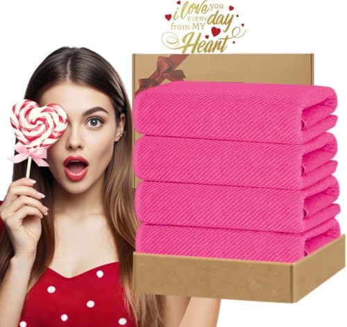VOOVA & MOVAS Hot Pink Bath Towels 4PC, 100% Cotton, 30x56 in