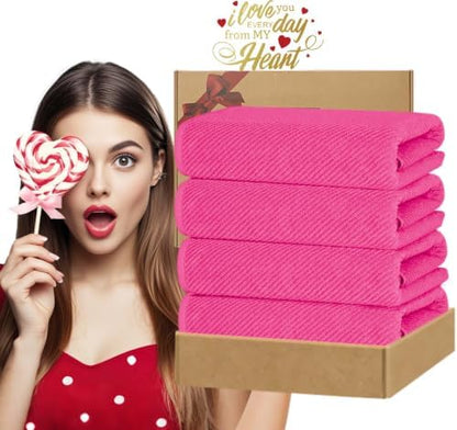 VOOVA & MOVAS Hot Pink Bath Towels 4PC, 100% Cotton, 30x56 in