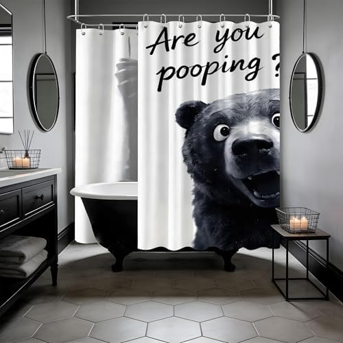 Extra Long Shower Curtain XL Funny Black Bear Kids, 108 x 72 Inchs