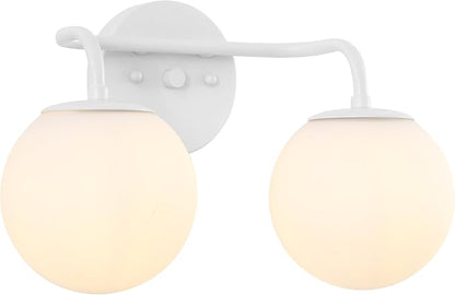 JONATHAN Y 15" White Modern Globe Wall Sconce Vanity Light for Bathroom, White Frosted Glass Shade, Midcentury Parisian Bistro Wall Lamp, LED Bulb Included (JYL3535D)