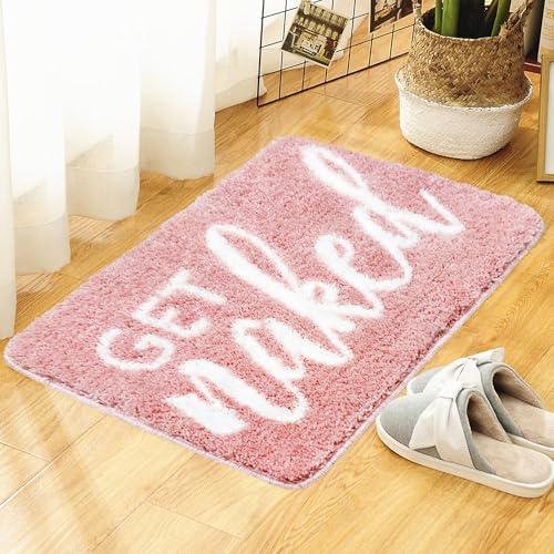 Pink Bathroom Rugs - Funny Bath Mats for Bathroom Non Slip Cute Carpet for Floor Decor Water Absorbent Bath Rugs for Sink Bathtub and Shower Pink 20" x 32"