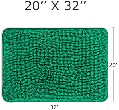 Yeaban Chenille Emerald Bathroom Rug 20"x32", Non-Slip Rubber Backing