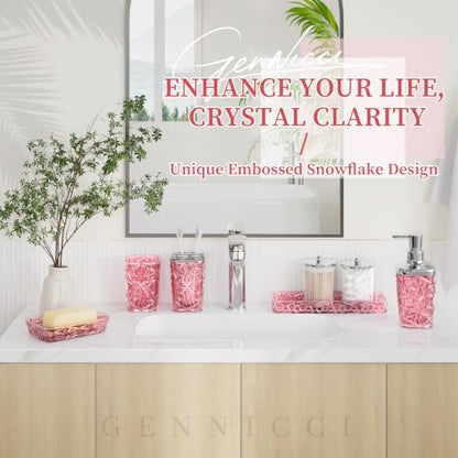 Pink Bathroom Accessories 7 Pcs, Pink Bathroom Set, Acrylic Soap Dispenser and Toothbrush Holder Set, Qtip Holder Set, Bathroom Sink Set, Gift for Home Apartment