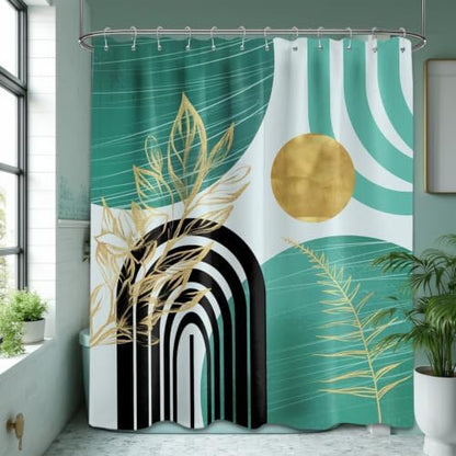 Teal and Gold Extra Long Shower Curtain, Tall 72X84 in, Mid Century
