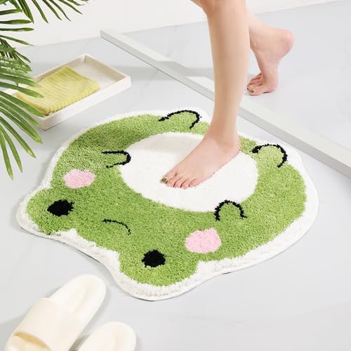 Panstar Cute Non Slip Frog Bath Rug, Luxury Absorbent Shaggy Shower Rug, Fun Animal Shaped Washable Bathroom Decor