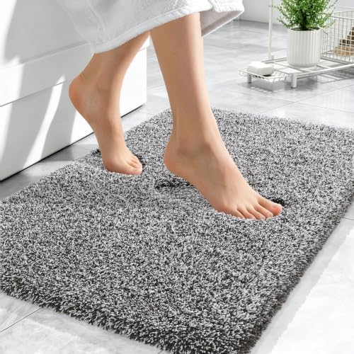 OLANLY Microfiber Bathroom Rugs 24x16, Quick Dry Mat, Dark Brown and White