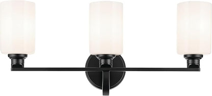 Kichler Gioe 24.25" 3-Light Vanity Light with Opal Glass in Black, Damp Rated, for Bathroom, Powder Room, Over a Mirror, (24.25" W x 10.5" H), 55226BK