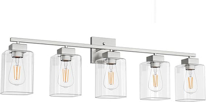 Espird 5 Light Bathroom Vanity Light - Brush Nickel Bathroom Light Fixtures Square Design & UL Certification, 31 Inch Long Light Fixtures Over Mirror for Bedroom & Restroom