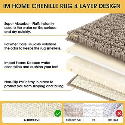 ACCUMTEK Upgrade Luxury Dark Beige Toilet Bathroom Rug Mat 24" x 20" Contour Rug, Ultra Soft Thick Absorbent Bath Mats, Non Slip Chenille Toilet Mat for Bathroom, Bedroom, Kitchen, Shower, Tub, Taupe