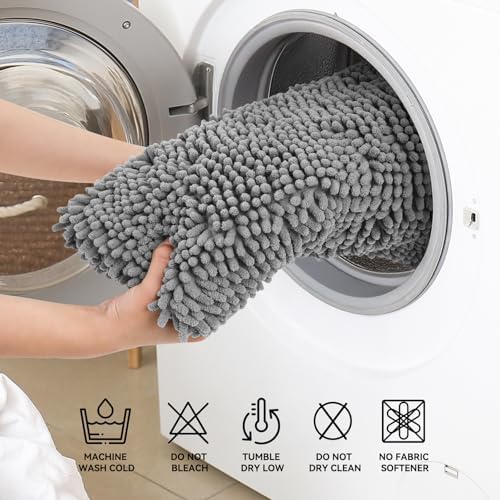 Bcoimo Bath Rug Mat,44x24 Chenille Non Slip Gray Long Bathroom Runner Rugs