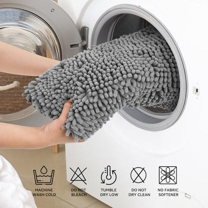 Bcoimo Bath Rug Mat,44x24 Chenille Non Slip Gray Long Bathroom Runner Rugs