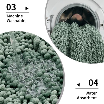 Disolla Sage Green Bathroom Runner Rug 24x60 Inch - Large Long Chenille Bath Mat, Thick Shaggy Plush Absorbent Floor Mat, Non-Slip Runner for Master Bathroom and Bedside
